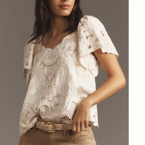 Anthropologie Tops - Nwt anthro the lainey Cream Lace cutwork blouse